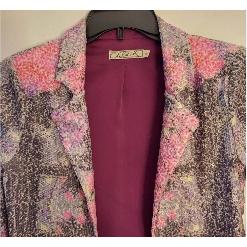 Chloe K Sequin Blazer Jacket, Womens SMALL Fun Pastel Spring Easter Evening